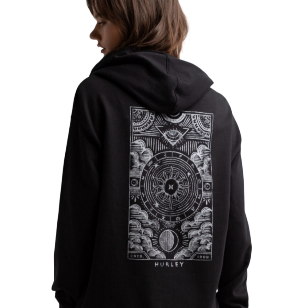 Hurley Hooded Sweatshirt‎ Woman XS Black Graphic Omen Boyfriend Pocket Juniors